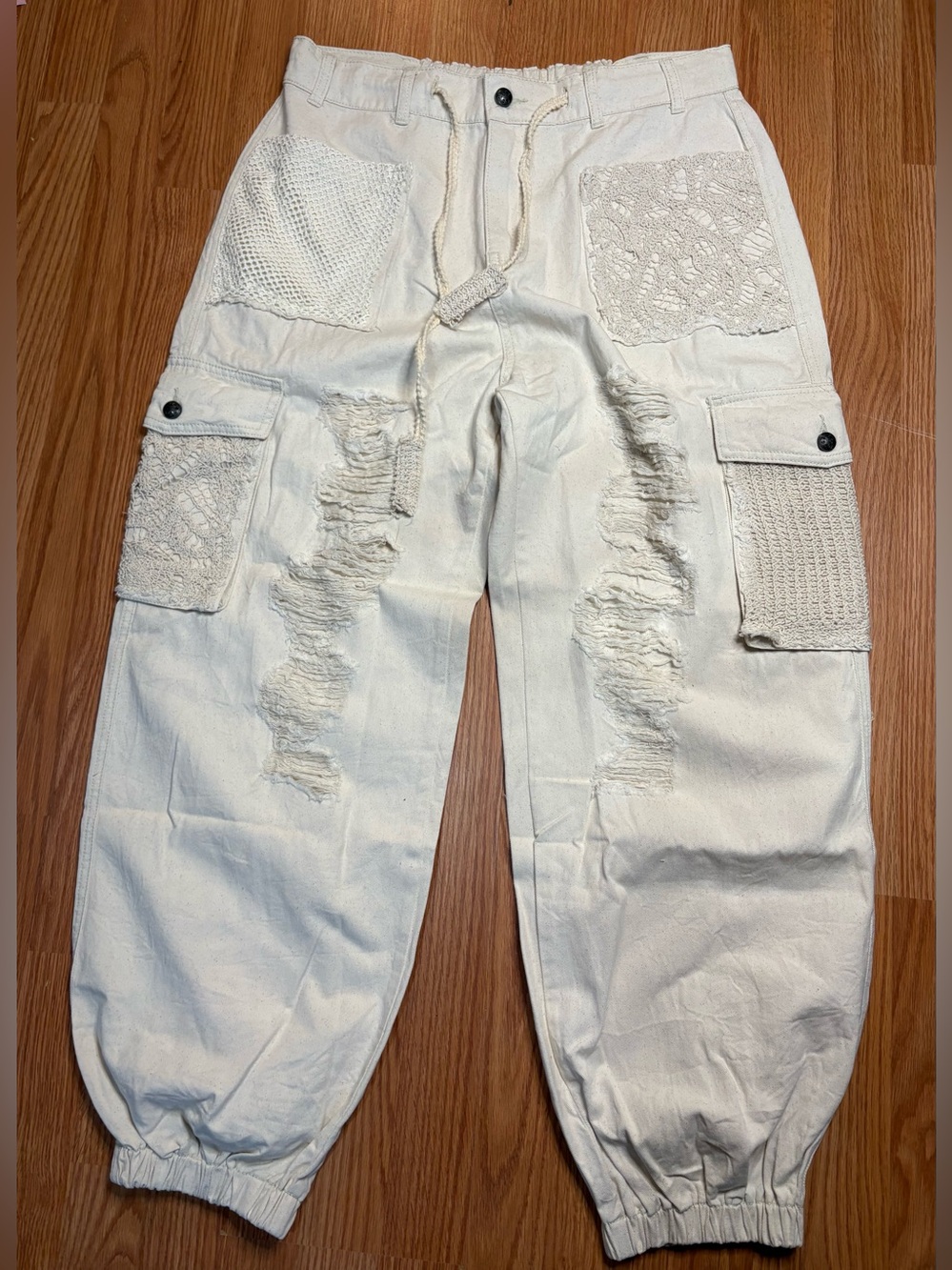 POL Cream Elastic-Waist Casual Pants
